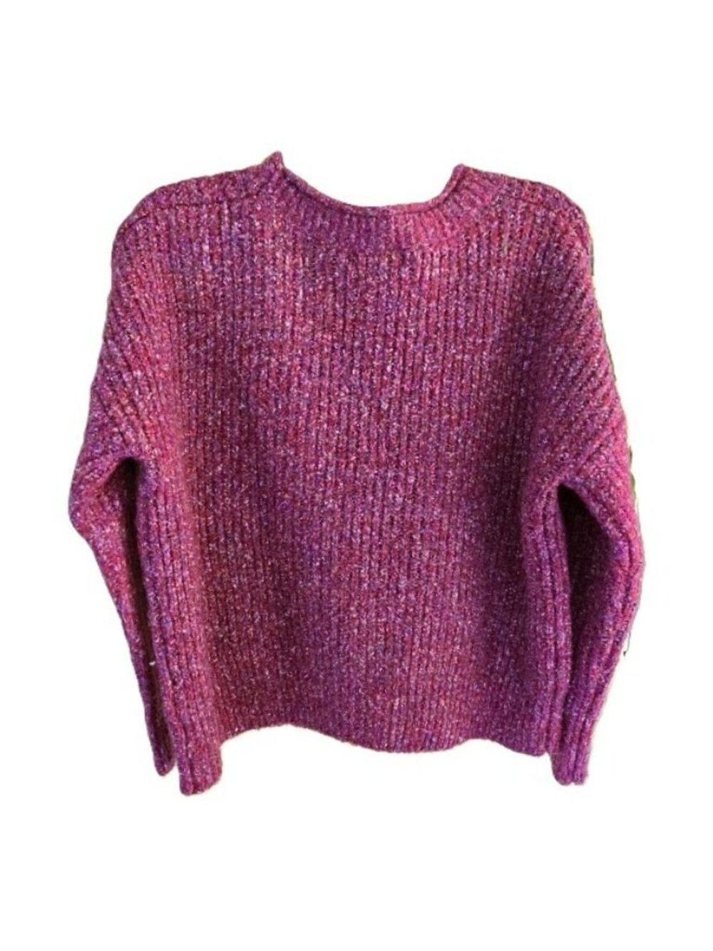 Rachel Roy Marled Boucle Knit Sweater Purple Pink Ribbed Crewneck Soft - Picture 2 of 6